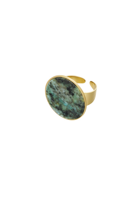 Bague pierre ronde - doré/vert foncé