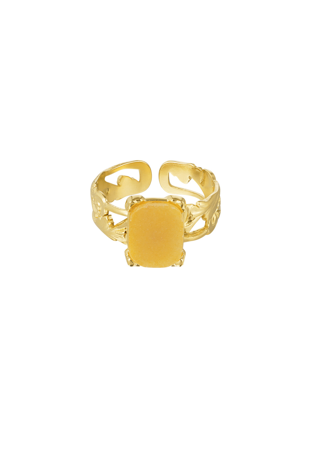 Bague Élégante Pierre Rectangulaire - Couleur Or/Couleur Orange 
