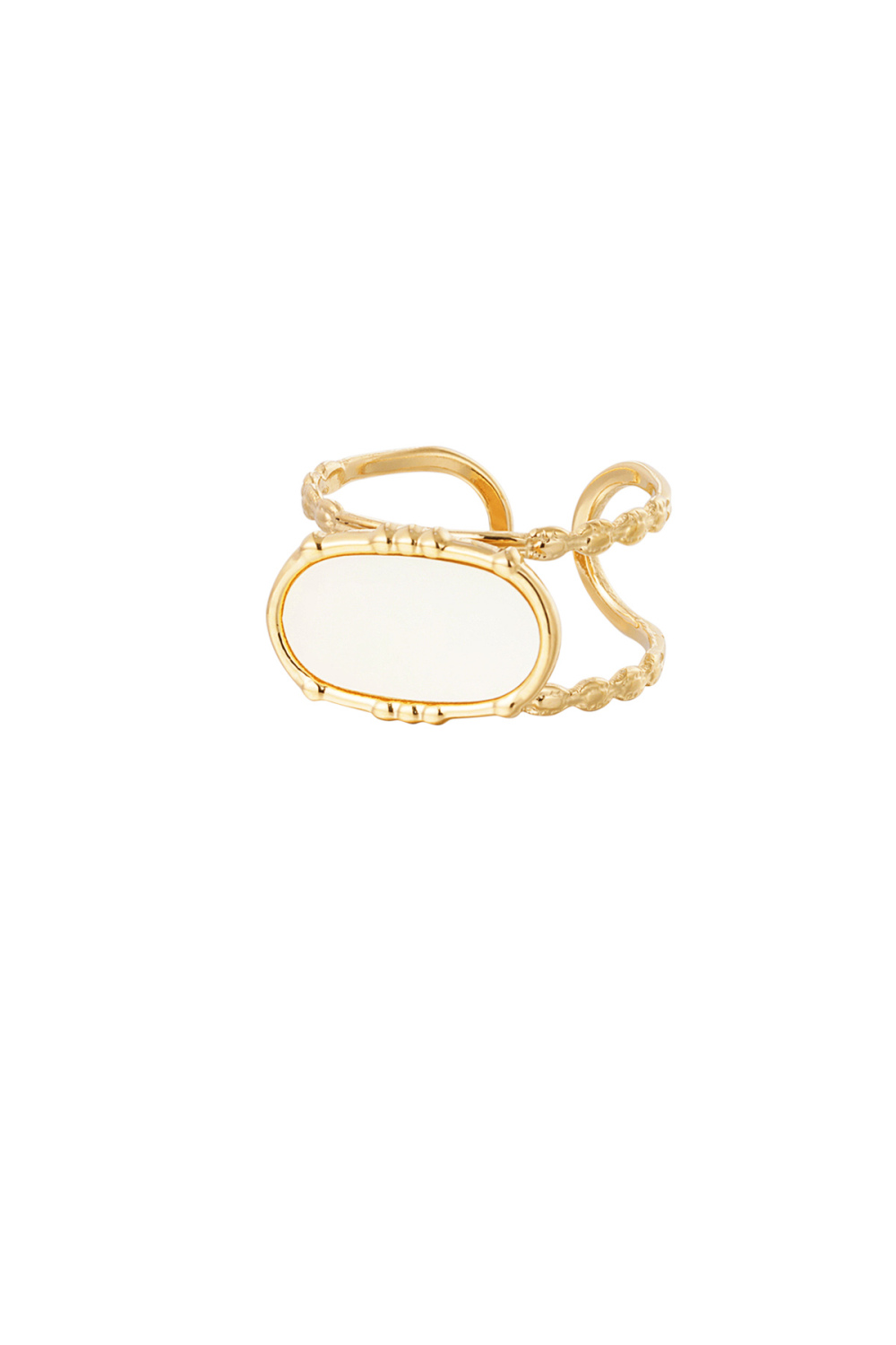 Bague Classique Pierre Allongée - Dorée/Blanche 