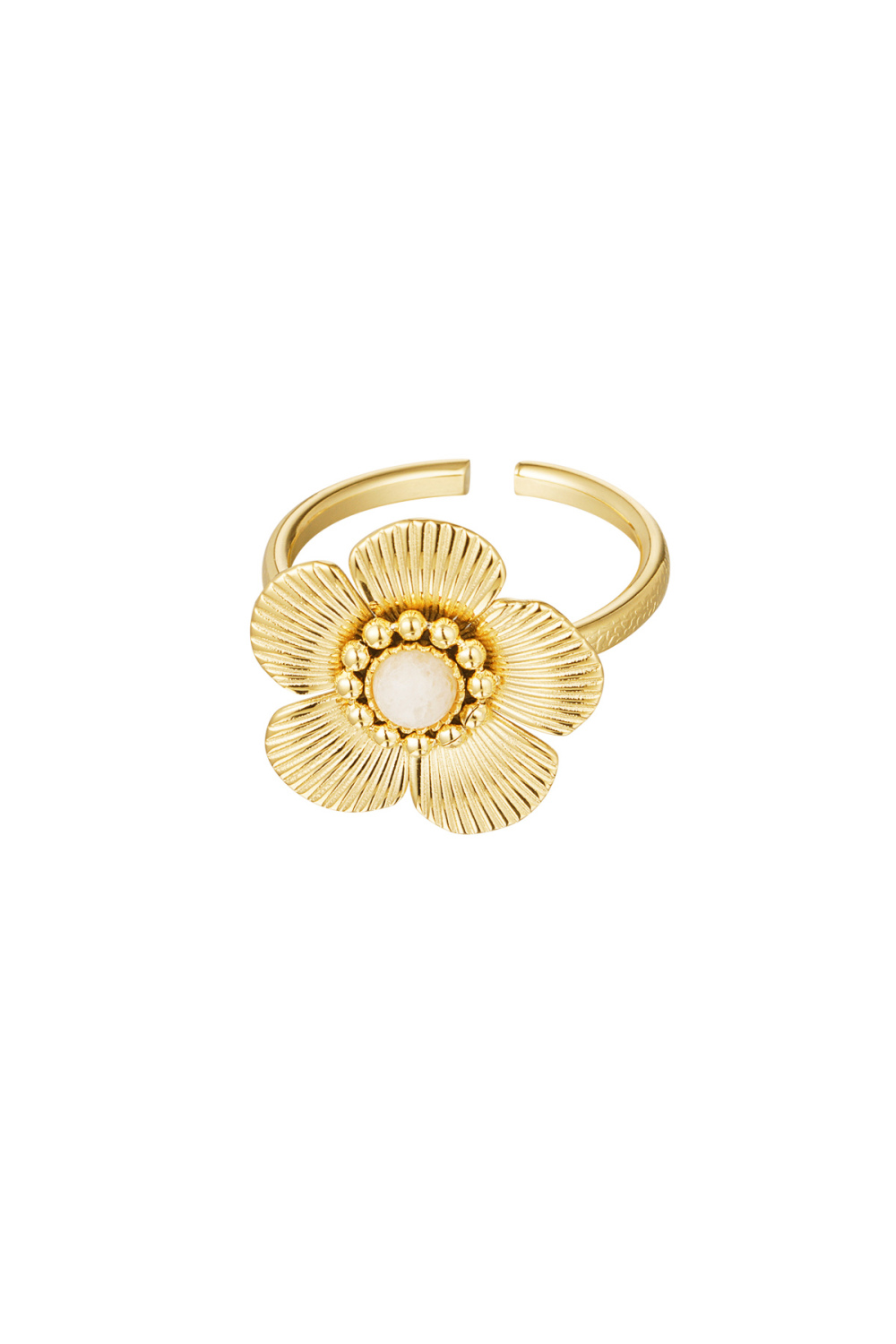 Bague Fleur Avec Pierre - Couleur Or/Écru 