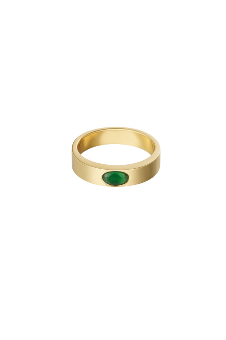 Bague basic avec pierre - Couleur or/vert