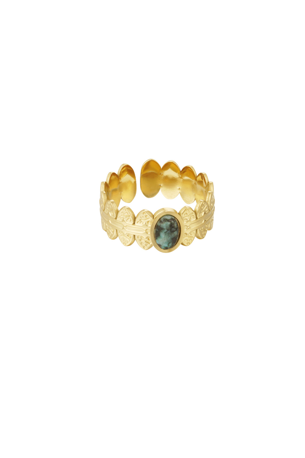 Bague Feuilles Avec Pierre - Couleur Or/Vert
