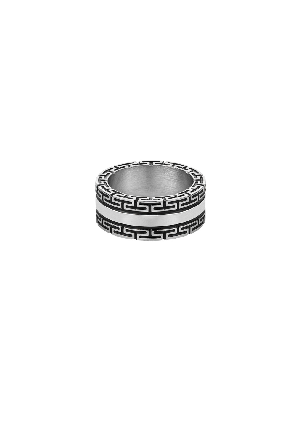 Bague Homme Avec Motif - Argent/Noir 