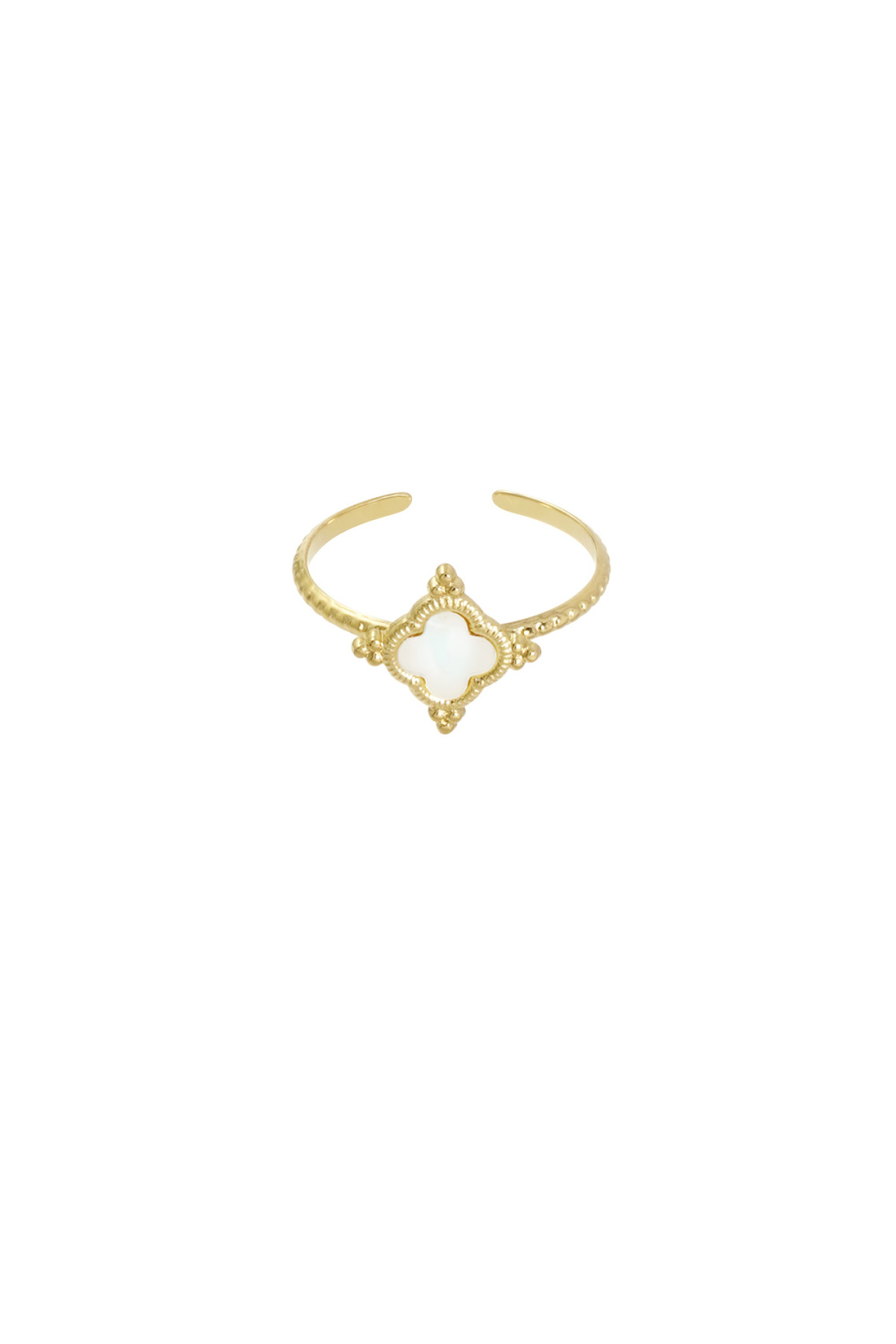 Bague Trèfle Avec Pierre - Blanc / Couleur Or
