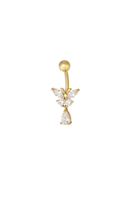 Piercing nombril courbe cristal - doré