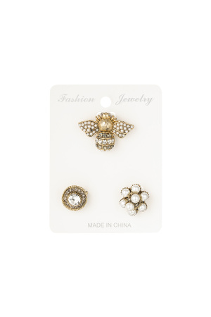 Trio De Broches Busy Bee - Couleur Or Blanc h5 Image4