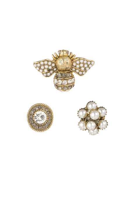 Trio de broches Busy Bee - Couleur or blanc