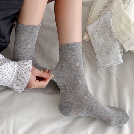 Chaussettes mi-mollet à motif géométrique uni, légèrement rebondissantes 2