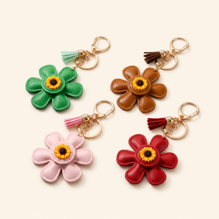 Porte-clés en PU à fleurs douces, série Simple