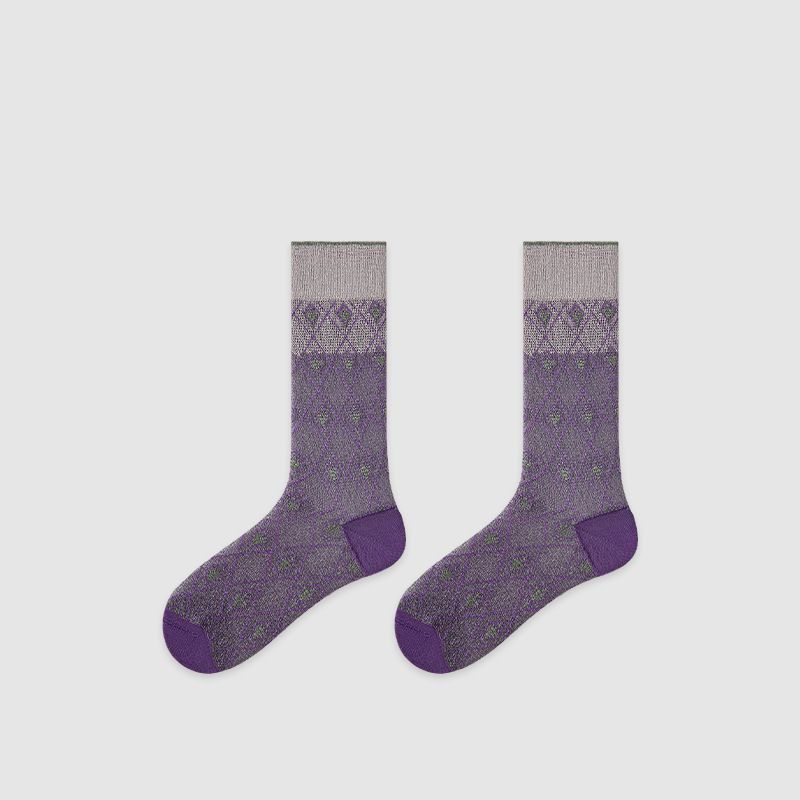 Chaussettes Mi-Mollet À Motif Géométrique Élégant Et Rebondissant, Petites Fleurs Contrastées 