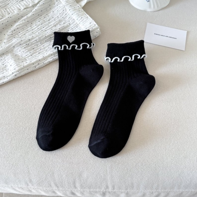 Chaussettes Montantes Basiques À Petits Coussins, Couleur Unie, Motif Cœur. 