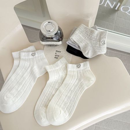 Chaussettes basses basiques à cœur, couleur unie, légèrement rebondissantes