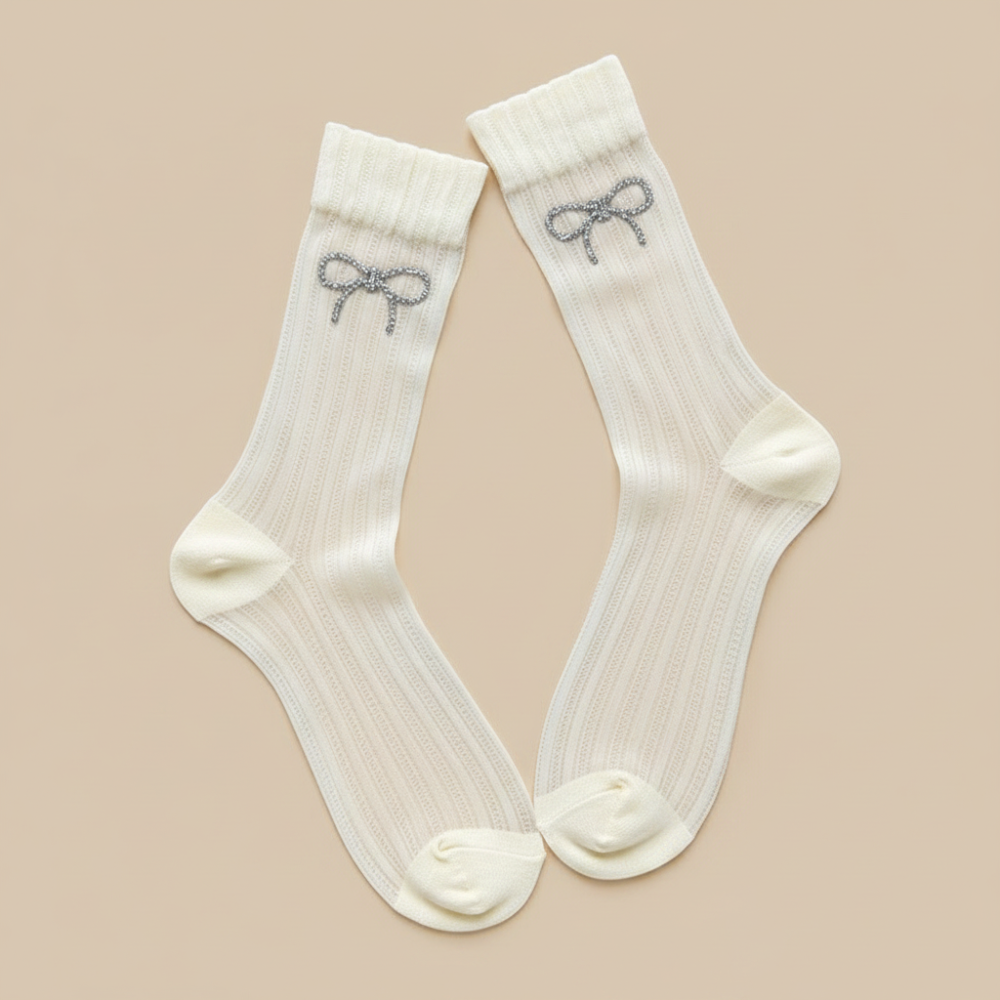 Chaussettes Mi-Mollet Élégantes Unies À Strass h5Image2
