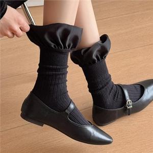 Chaussettes Mi-Mollet Élégantes Unies À Bords Volantés h5 