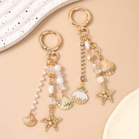 Collection luxueuse de perles de style océanique pour tous les jours, coquillage, étoile de mer, métal, strass, perle artificielle, breloques pour sac