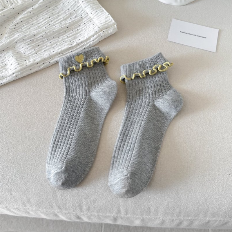 Chaussettes Montantes Basiques À Petits Coussins, Couleur Unie, Motif Cœur. Image2