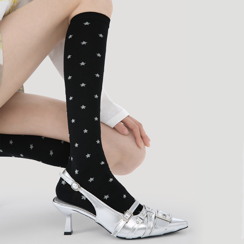 Chaussettes Mi-Mollet À Motif Géométrique Basique À Rebond Élevé Et Dégradé h5Image3