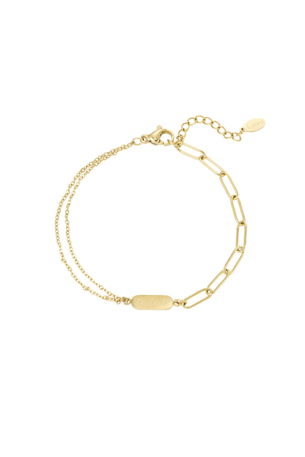 Bracelet En Acier Inoxydable Avec Double Chaîne Et Breloque Couleur Or 