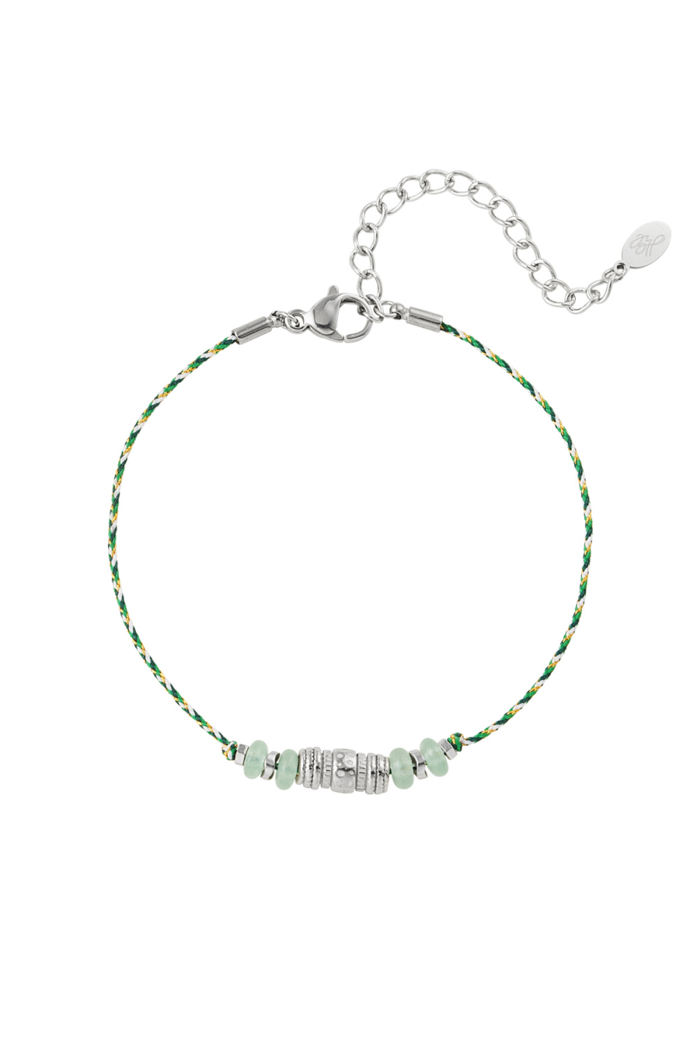 Bracelet En Satin Avec Pierres Naturelles Vert Et Argent