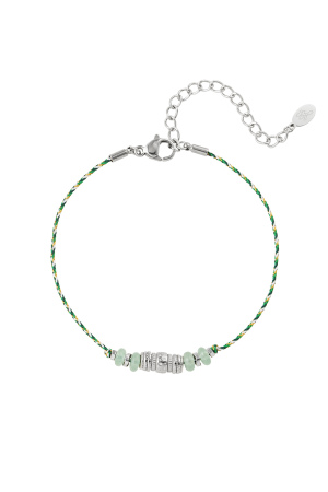 Bracelet En Satin Avec Pierres Naturelles Vert Et Argent h5