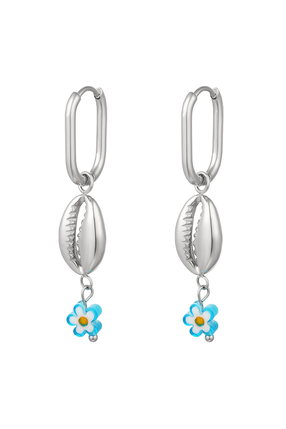 Boucles D'oreilles Marguerite Bleue - Collection Plage Acier Inoxydable Doré