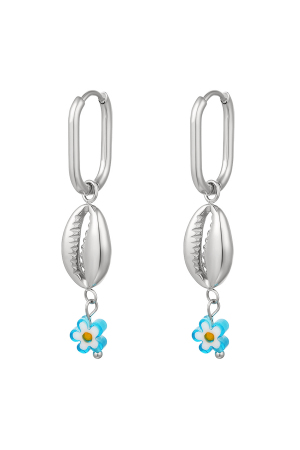 Boucles D'oreilles Marguerite Bleue - Collection Plage Acier Inoxydable Doré h5