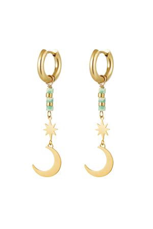 Boucles D'oreilles Étoile/Lune - Collection Pierres Naturelles Vert & Couleur Or Acier Inoxydable h5 