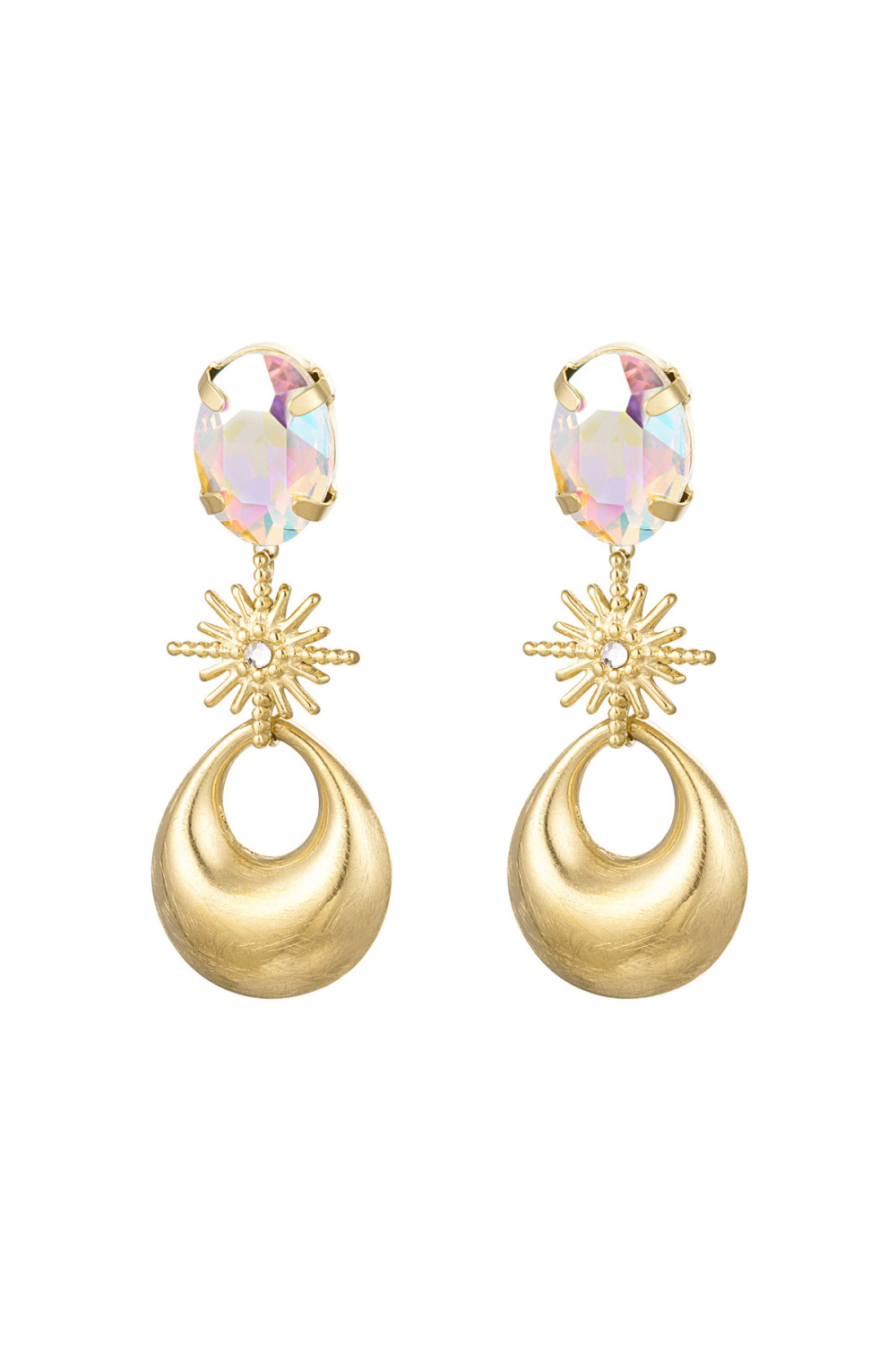 Boucles D'oreilles Charms Avec Perle De Verre - Doré Acier Inoxydable 