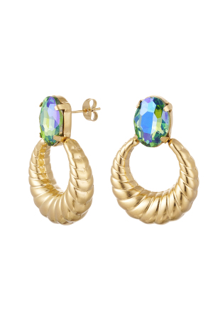 Boucles D'oreilles Twist Avec Pierre - Vert & Doré Acier Inoxydable h5
