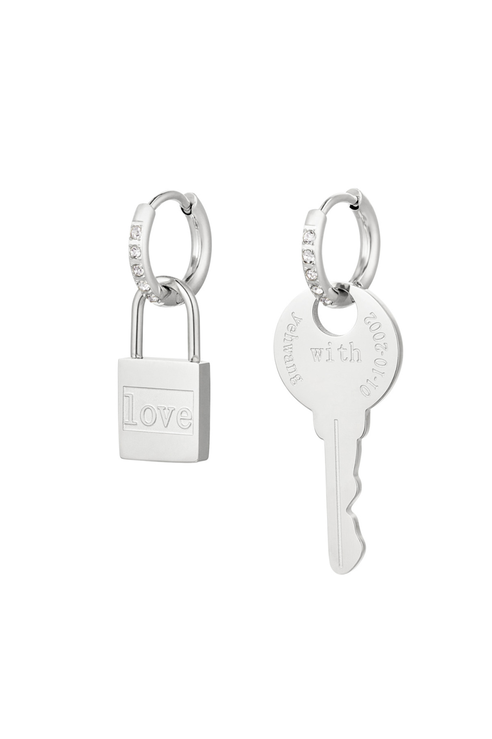 Boucles D'oreilles Clé & Cadenas - Argent Argenté Acier Inoxydable 