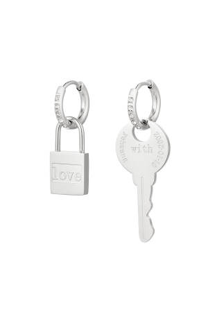 Boucles D'oreilles Clé & Cadenas - Argent Argenté Acier Inoxydable h5 