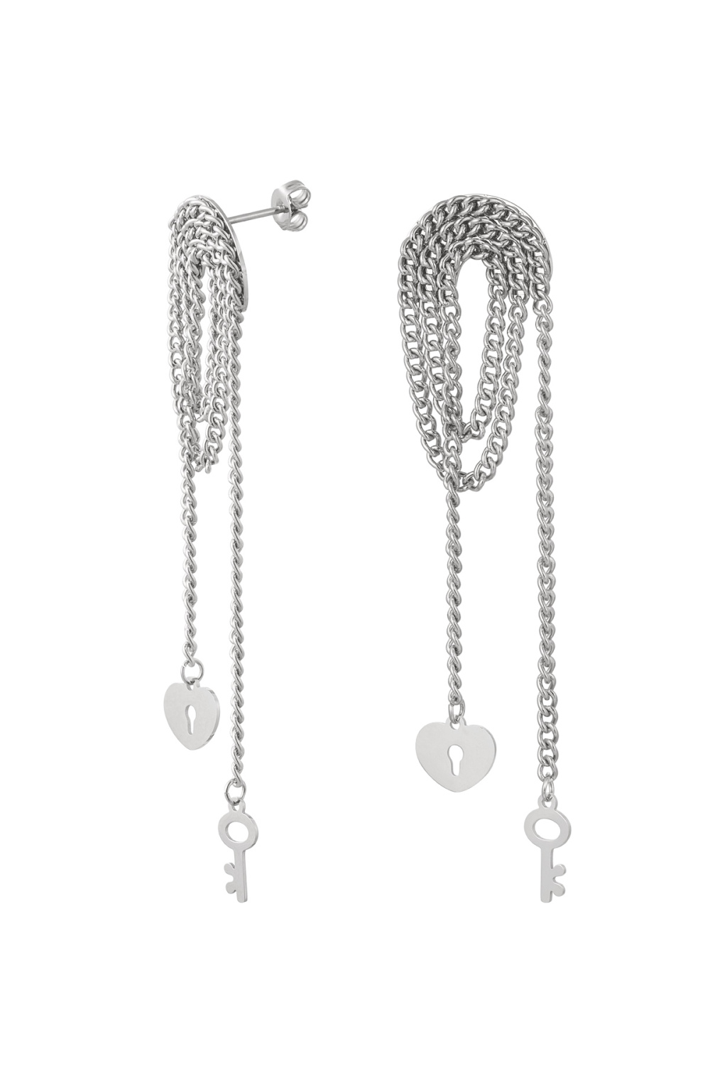 Boucles D'oreilles Collier Bundle Clé & Cadenas - Doré Acier Inoxydable 