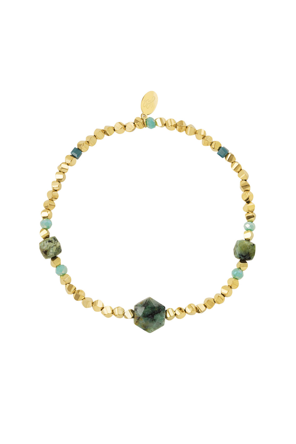 Bracelet Perle Différentes Perles - Vert & Doré Acier Inoxydable 