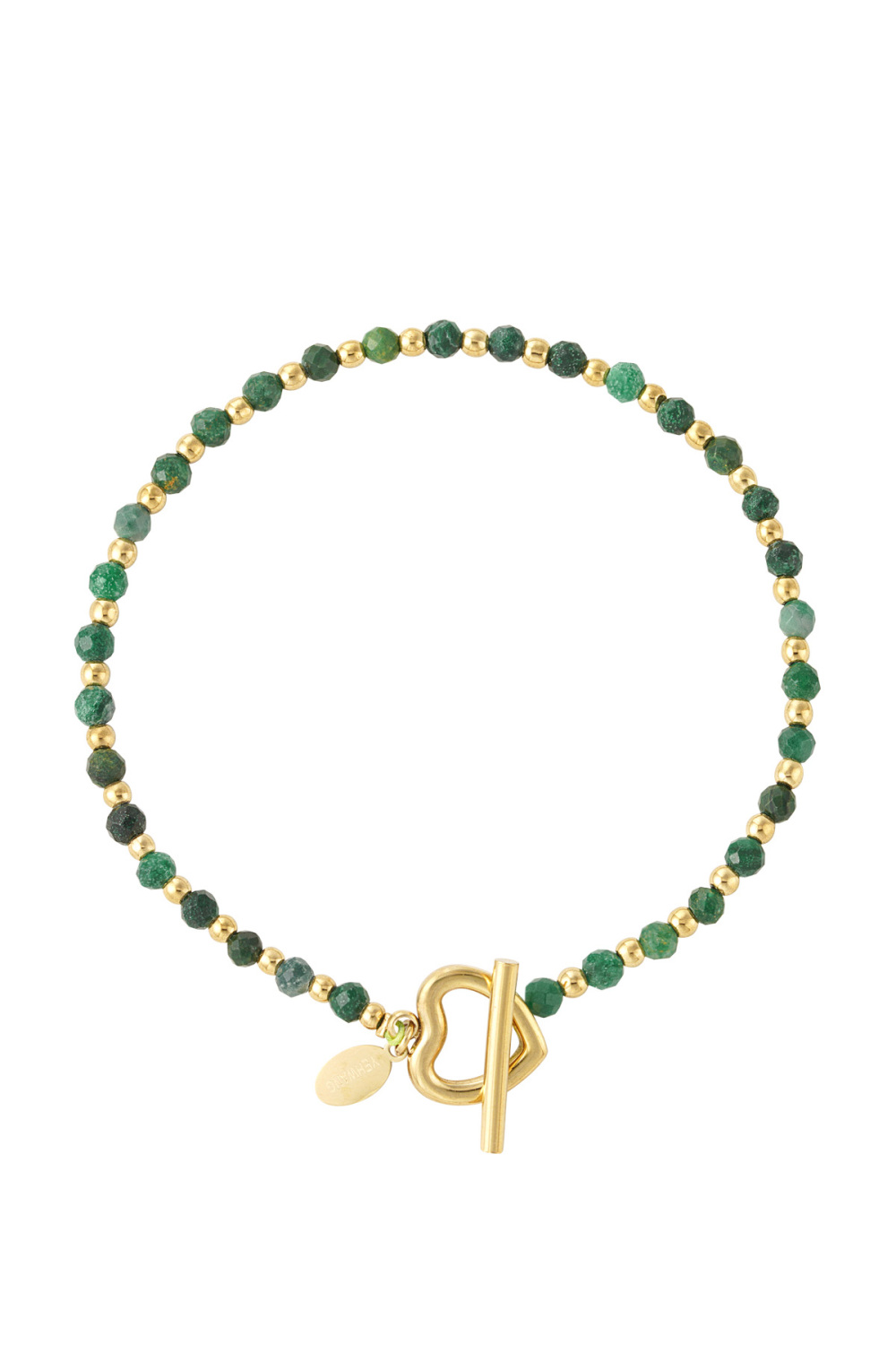 Bracelet Perlé Cadenas Coeur - Vert/Doré Acier Inoxydable 