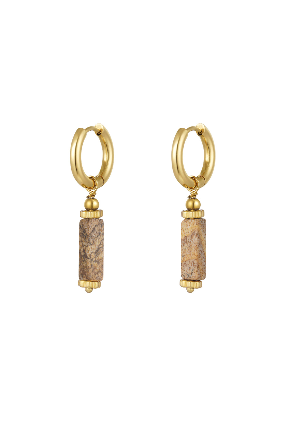Boucles D'oreilles Pierre Rectangulaire - Collection Pierre Naturelle Rose & Couleur Or Acier Inoxydable 