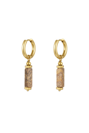 Boucles D'oreilles Pierre Rectangulaire - Collection Pierre Naturelle Rose & Couleur Or Acier Inoxydable h5 
