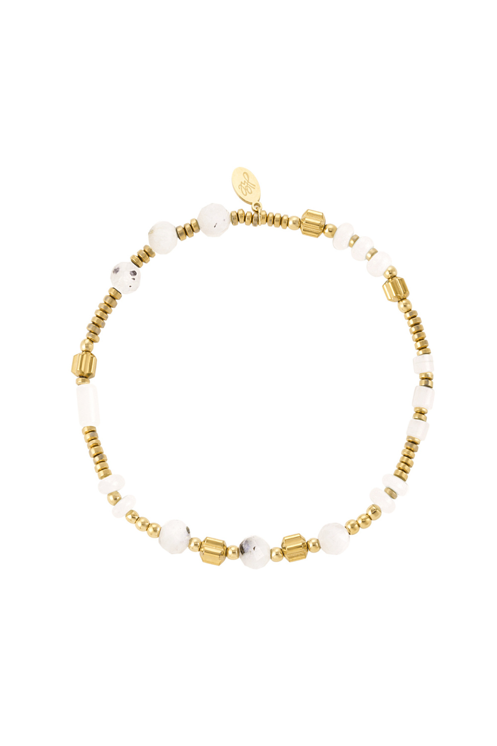 Bracelet Perles & Pierres - Acier Inoxydable Blanc & Doré 