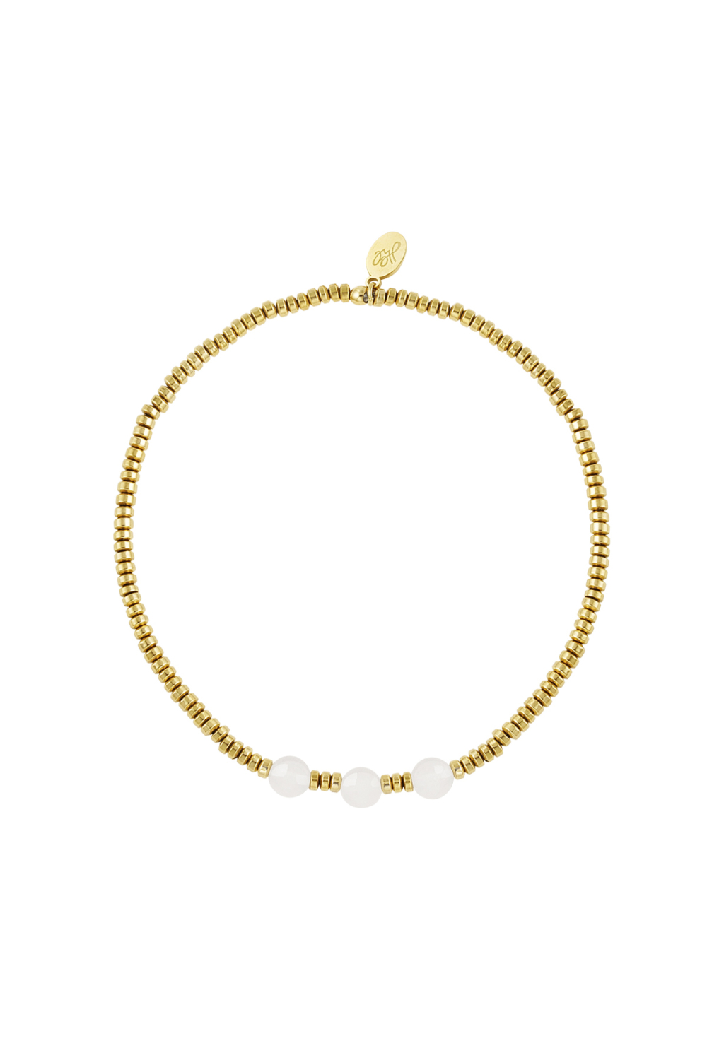 Bracelet 3 Grosses Perles - Couleur Or/Pierre Blanche