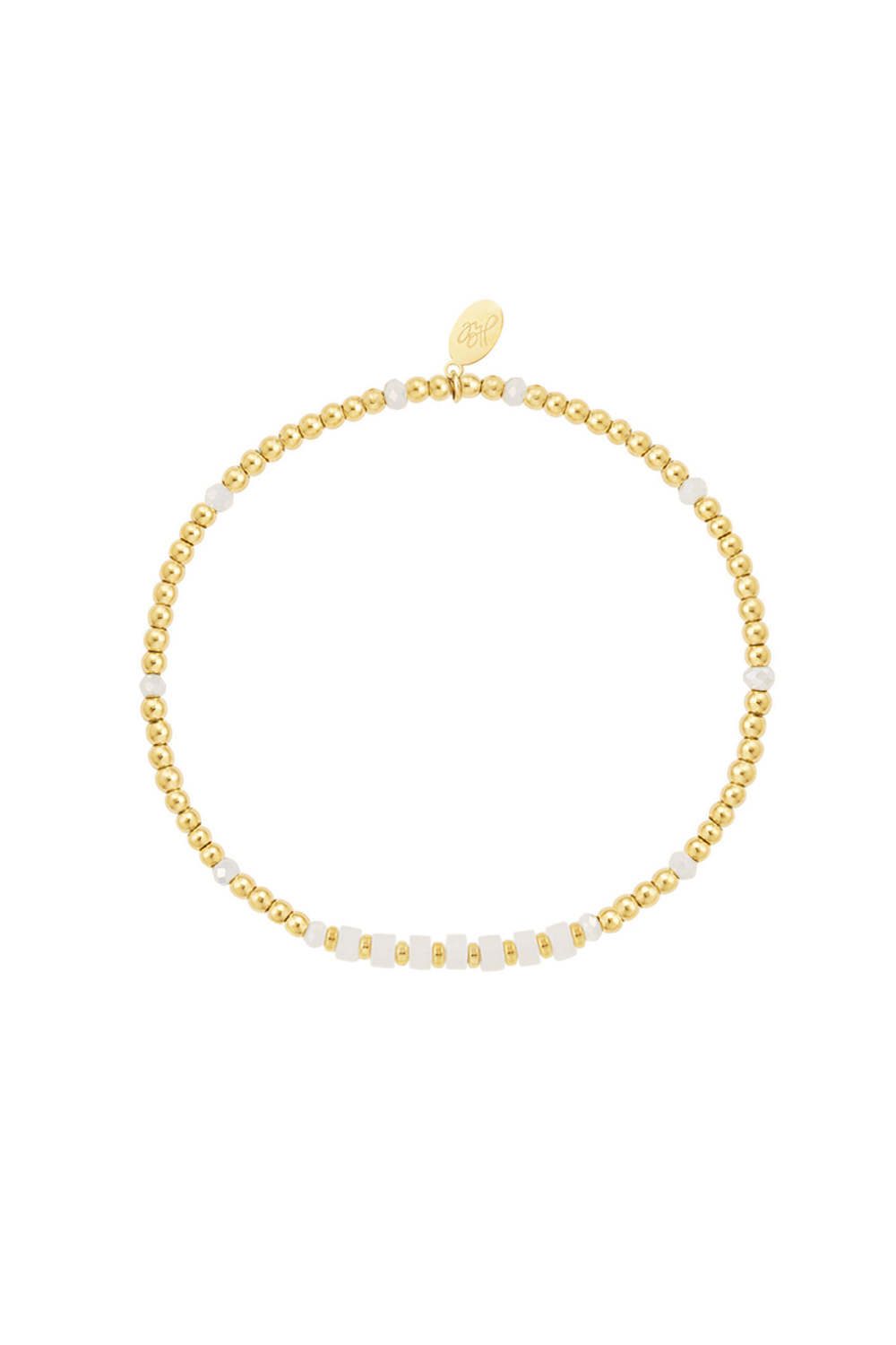 Bracelet Différentes Perles - Acier Inoxydable Doré/Blanc 