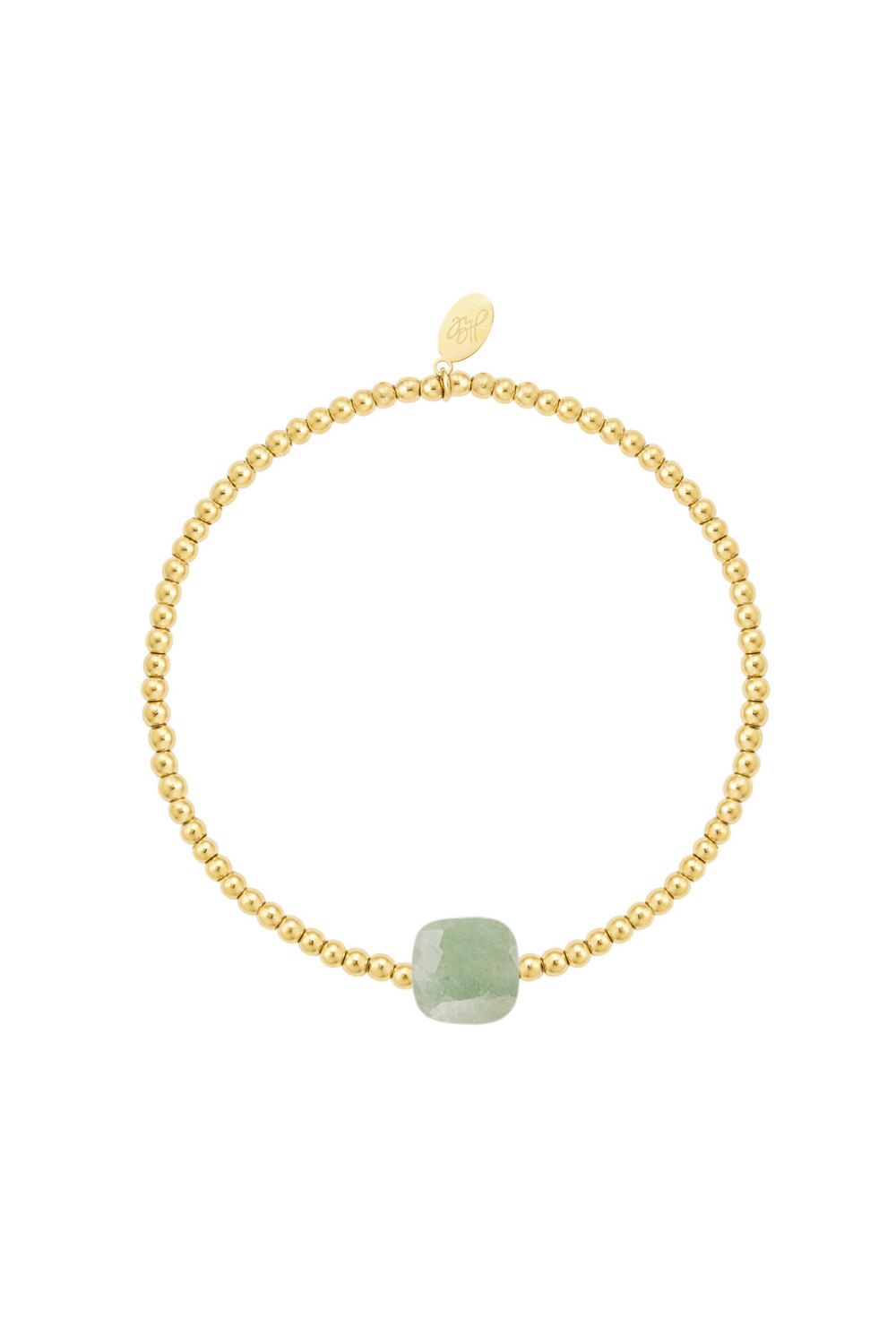 Bracelet Perles Avec Grosse Pierre - Collection Pierres Naturelles Vert Acier Inoxydable 