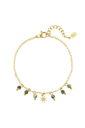 Bracelet Perles Pendantes - Vert/Doré Acier Inoxydable h5 
