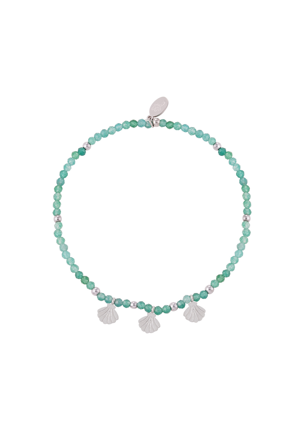 Bracelet Perle Charms Coquillage - Vert & Argent Acier Inoxydable 