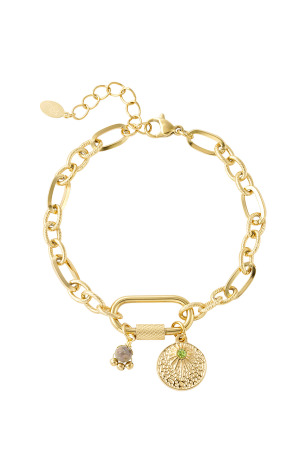 Bracelet À Maillons Avec Charms - Vert & Doré Acier Inoxydable h5 