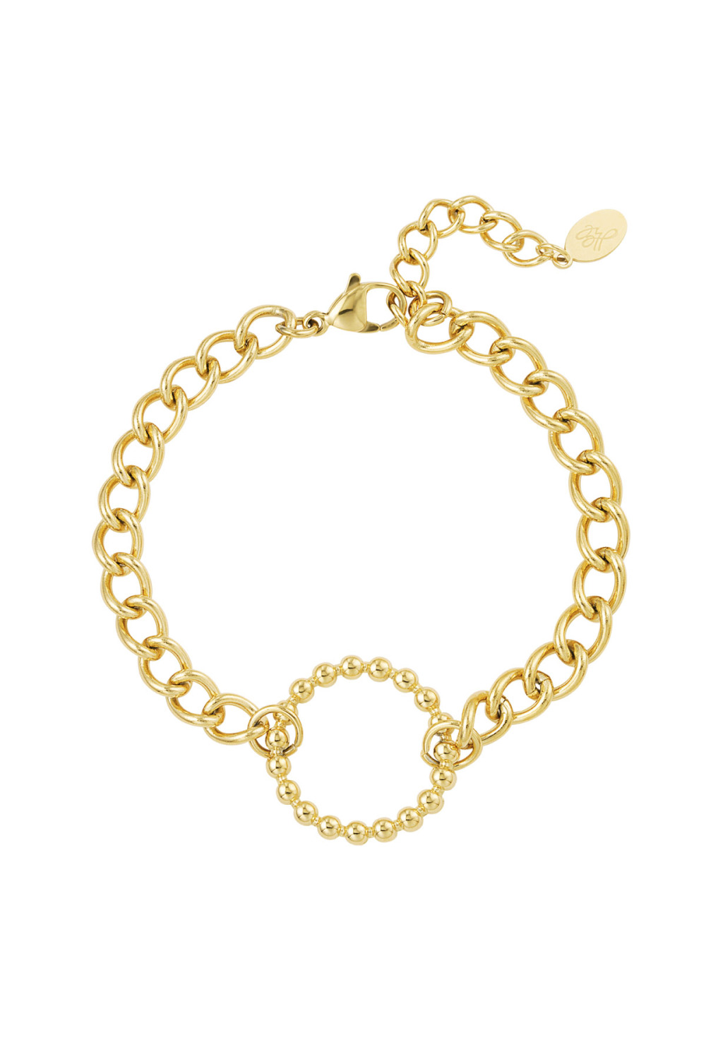 Bracelet Lien Avec Cercle - Acier Inoxydable Doré 