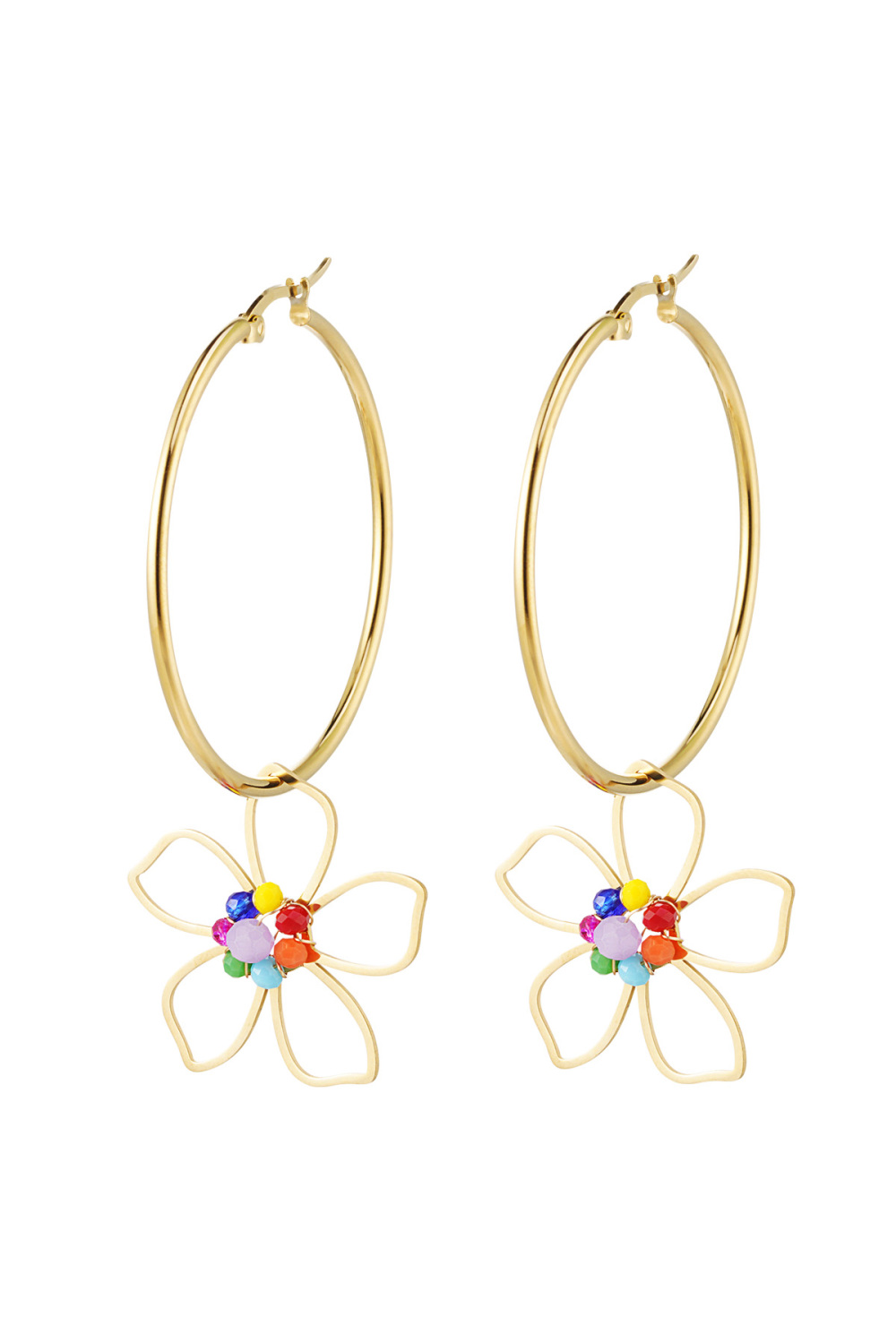 Boucles D'oreilles Charm Fleur - Multi Multicouleur Acier Inoxydable 