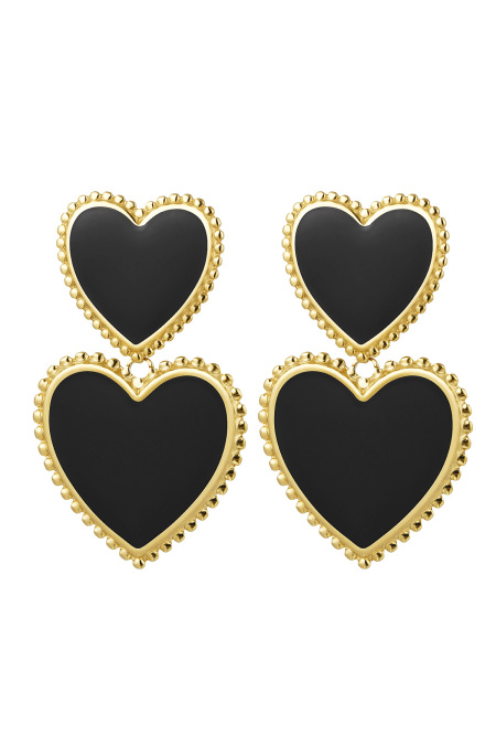 Boucles d'oreilles 2 x coeur - noir Noir & Couleur or Acier inoxydable