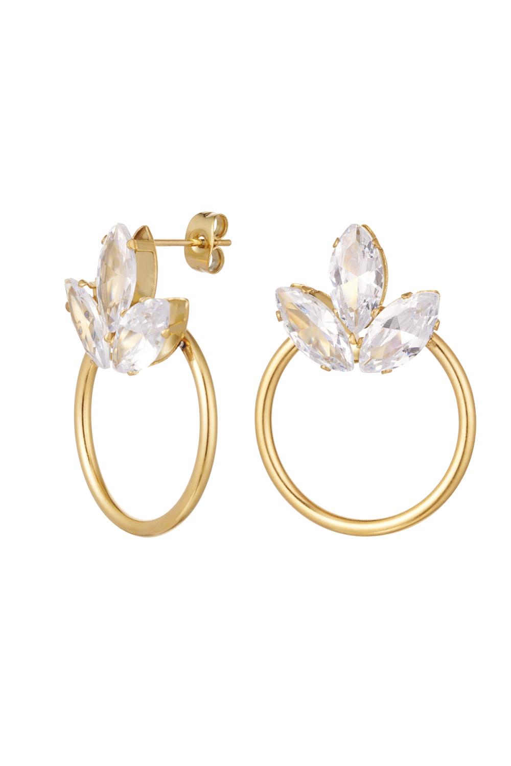Boucles D'couleur Oreilles Avec Détail Pierre - Couleur Or Acier Inoxydable 