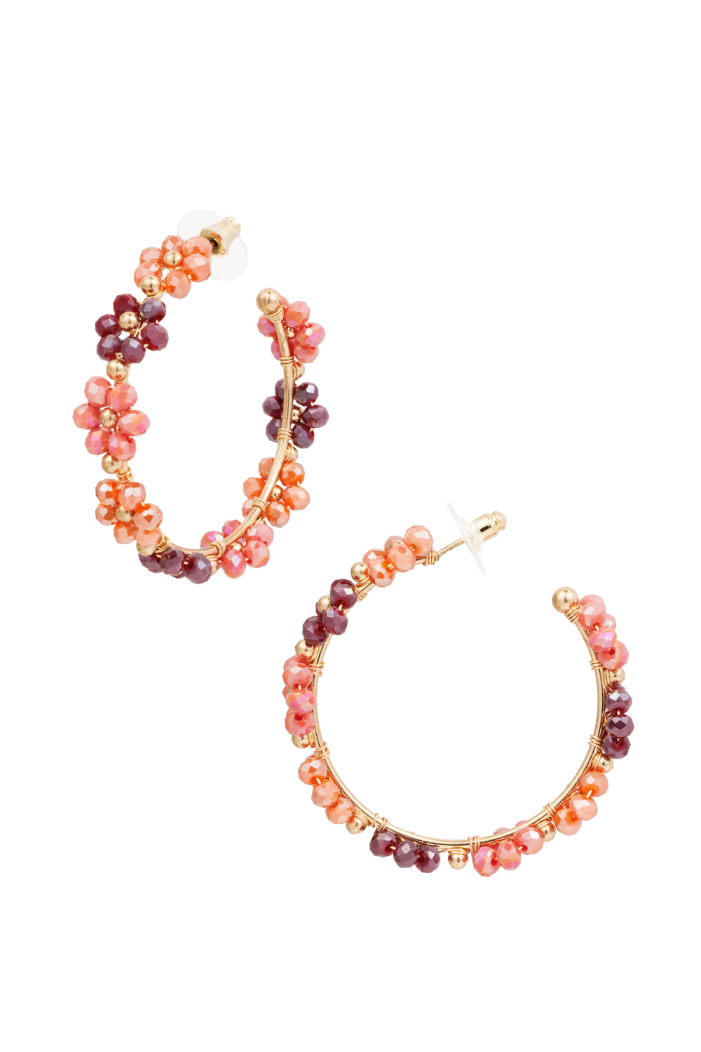 Boucles D'oreilles Grandes Fleurs - Saumon/Violet Métal