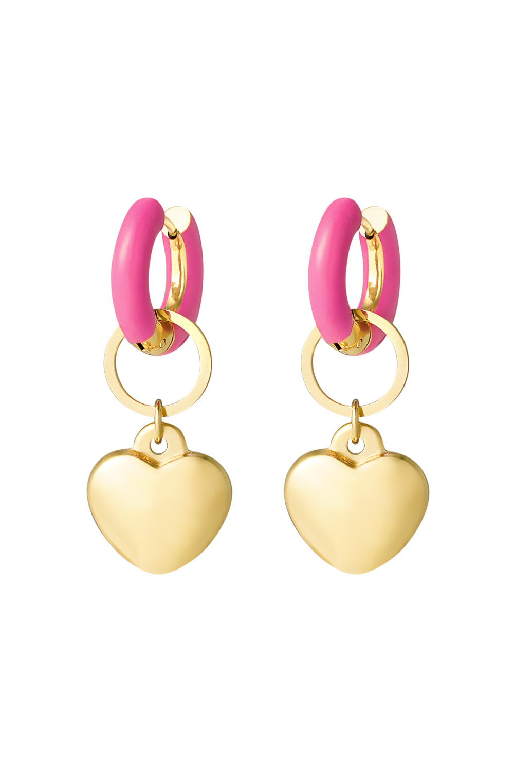 Boucle D'oreille Anneau Coloré Avec Coeur Rose 