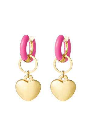 Boucle D'oreille Anneau Coloré Avec Coeur Rose h5 